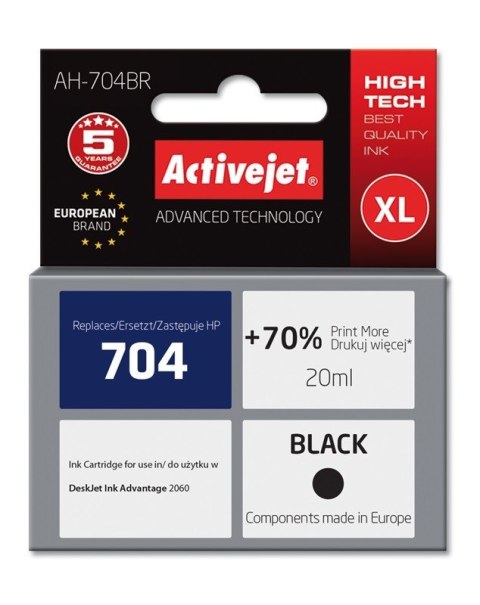 Activejet AH-704BR Tusz (zamiennik HP 704 CN692AE; Premium; 20 ml; czarny) Activejet Activejet AH-704BR Tusz (zamiennik HP 704 CN692AE; Premium; 20 ml; czarny) Activejet