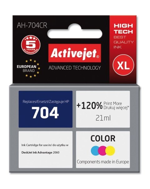 Activejet AH-704CR Tusz (zamiennik HP 704 CN693AE; Premium; 21 ml; kolor) Activejet