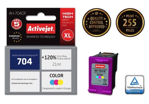 Activejet AH-704CR Tusz (zamiennik HP 704 CN693AE; Premium; 21 ml; kolor) Activejet Activejet AH-704CR Tusz (zamiennik HP 704 CN693AE; Premium; 21 ml; kolor) Activejet
