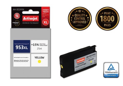 Activejet AH-953YRX Tusz (zamiennik HP 953XL F6U18AE; Premium; 25 ml; żółty) Activejet Activejet AH-953YRX Tusz (zamiennik HP 953XL F6U18AE; Premium; 25 ml; żółty) Activejet