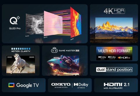 Telewizor TCL 85C655 QLED 85'' 4K Ultra HD Google TV Dolby Atmos DVB-T2 Czarny TCL Telewizor TCL 85C655 QLED 85'' 4K Ultra HD Google TV Dolby Atmos DVB-T2 Czarny TCL