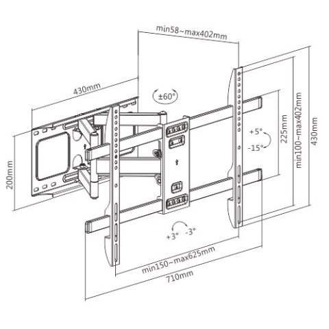 GEMBIRD UCHWYT ŚCIENNY REGULOWANY LCD 37-80 VESA MAX 600 X 400MM, DO 60KG GEMBIRD GEMBIRD UCHWYT ŚCIENNY REGULOWANY LCD 37-80 VESA MAX 600 X 400MM, DO 60KG GEMBIRD