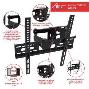 Uchwyt ścienny do telewizora ART AR-53 (narożny, Obrotowy, ścienne, Uchylny - 55"; max. 35kg) ART Uchwyt ścienny do telewizora ART AR-53 (narożny, Obrotowy, ścienne, Uchylny - 55"; max. 35kg) ART