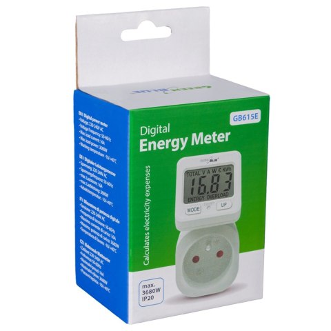 GREENBLUE MIERNIK ENERGII WATOMIERZ 16A, MAX. 3680W, PODTRZ.PAMIĘCI GB615 E GreenBlue GREENBLUE MIERNIK ENERGII WATOMIERZ 16A, MAX. 3680W, PODTRZ.PAMIĘCI GB615 E GreenBlue