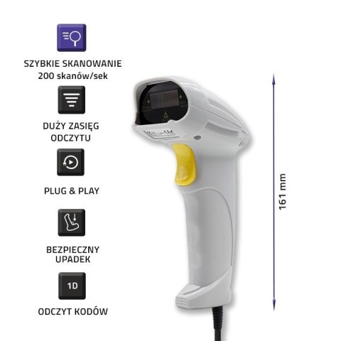 QOLTEC CZYTNIK KODÓW KRESKOWYCH LASEROWY | 1D | USB | BIAŁY Qoltec QOLTEC CZYTNIK KODÓW KRESKOWYCH LASEROWY | 1D | USB | BIAŁY Qoltec