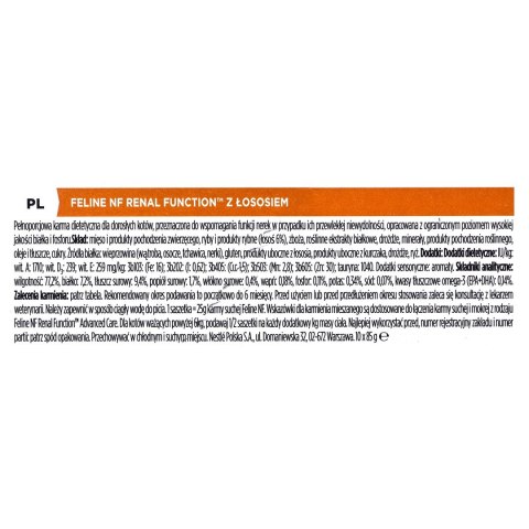 PURINA PVD Feline NF Renal Function ST/OX Łosoś - mokra karma dla kota - 10x85 g PURINA NESTLE PURINA PVD Feline NF Renal Function ST/OX Łosoś - mokra karma dla kota - 10x85 g PURINA NESTLE