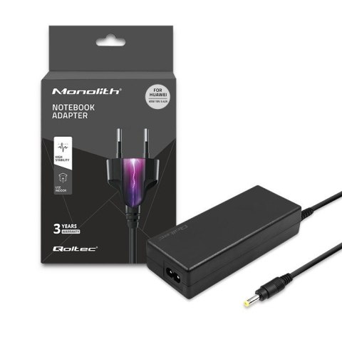 QOLTEC ZASILACZ DO HUAWEI 65W | 19V | 3.42A | 4.0*1.7 | +KABEL ZASILAJĄCY Qoltec QOLTEC ZASILACZ DO HUAWEI 65W | 19V | 3.42A | 4.0*1.7 | +KABEL ZASILAJĄCY Qoltec