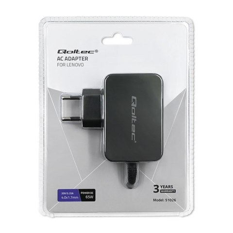 QOLTEC ZASILACZ DO LENOVO 65W | 20V | 3.25A | 4.0*1.7 Qoltec QOLTEC ZASILACZ DO LENOVO 65W | 20V | 3.25A | 4.0*1.7 Qoltec
