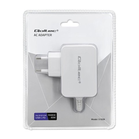 QOLTEC ZASILACZ SIECIOWY 65W | 5-20.3V | 2-3.25A | USB TYP C | PD | BIAŁY Qoltec QOLTEC ZASILACZ SIECIOWY 65W | 5-20.3V | 2-3.25A | USB TYP C | PD | BIAŁY Qoltec