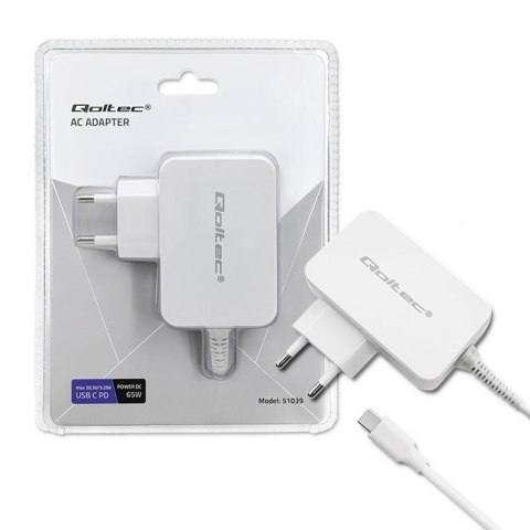QOLTEC ZASILACZ SIECIOWY 65W | 5-20.3V | 2-3.25A | USB TYP C | PD | BIAŁY Qoltec QOLTEC ZASILACZ SIECIOWY 65W | 5-20.3V | 2-3.25A | USB TYP C | PD | BIAŁY Qoltec