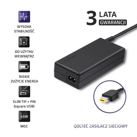 Zasilacz Qoltec 50098.45W do notebooka Lenovo (20 V; 2,25 A; 45W; Slim Tip ) Qoltec Zasilacz Qoltec 50098.45W do notebooka Lenovo (20 V; 2,25 A; 45W; Slim Tip ) Qoltec
