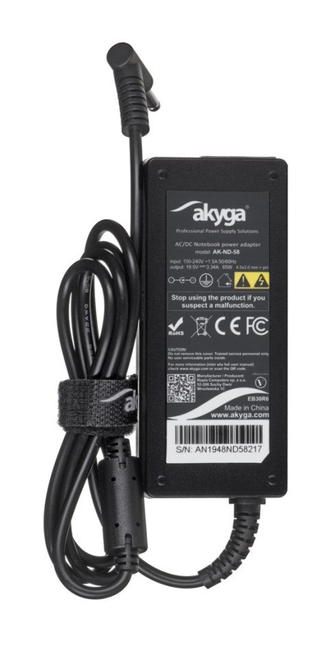 Zasilacz sieciowy Akyga AK-ND-58 do notebooka DELL (19,5 V; 3,33 A; 65W; 4.5 mm x 3 mm) Akyga Zasilacz sieciowy Akyga AK-ND-58 do notebooka DELL (19,5 V; 3,33 A; 65W; 4.5 mm x 3 mm) Akyga