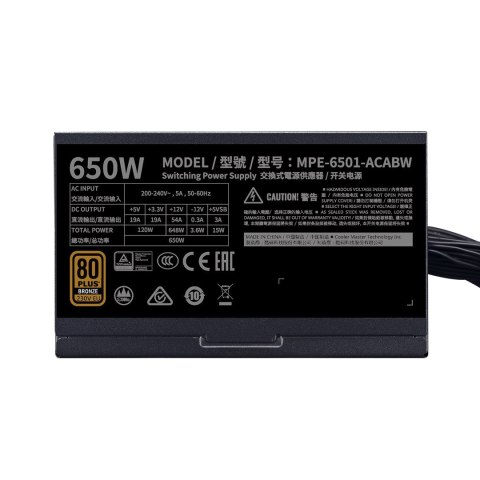 COOLER MASTER ZASILACZ MWE BRONZE 80+ 650W V2 230V MPE-6501-ACABW-BEU Cooler Master COOLER MASTER ZASILACZ MWE BRONZE 80+ 650W V2 230V MPE-6501-ACABW-BEU Cooler Master