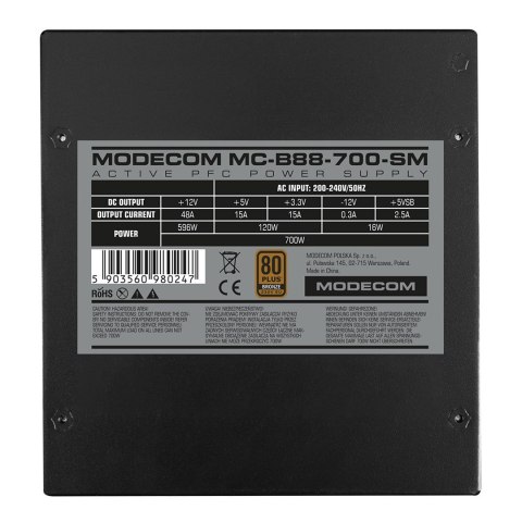 MODECOM ZASILACZ MC-B88-700SM 80+ BRONZE 230V EU MODECOM MODECOM ZASILACZ MC-B88-700SM 80+ BRONZE 230V EU MODECOM