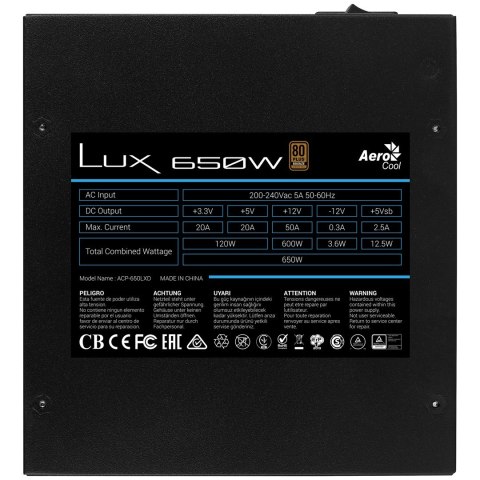 ZASILACZ AEROCOOL PGS LUX 650W 80+ Bronze Aerocool ZASILACZ AEROCOOL PGS LUX 650W 80+ Bronze Aerocool