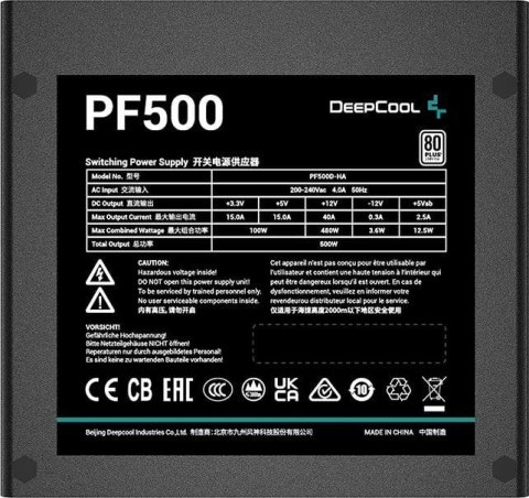 Zasilacz DeepCool PF500 500W 80 Plus DEEPCOOL Zasilacz DeepCool PF500 500W 80 Plus DEEPCOOL