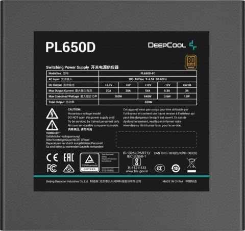 Zasilacz DeepCool PL650-D 650W 80 Plus Bronze DEEPCOOL Zasilacz DeepCool PL650-D 650W 80 Plus Bronze DEEPCOOL