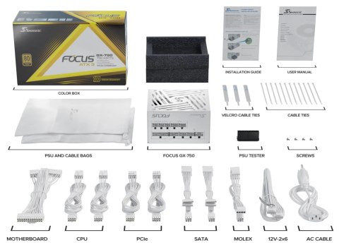 Zasilacz PSU 750W Seasonic FOCUS-GX-750-V4-WHITE ATX 3.1 80+ Gold Seasonic Zasilacz PSU 750W Seasonic FOCUS-GX-750-V4-WHITE ATX 3.1 80+ Gold Seasonic