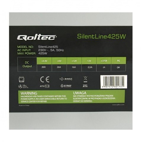 Zasilacz Qoltec 02 ATX 425W BULK II (425 W; Pasywne; 120 mm) Qoltec Zasilacz Qoltec 02 ATX 425W BULK II (425 W; Pasywne; 120 mm) Qoltec
