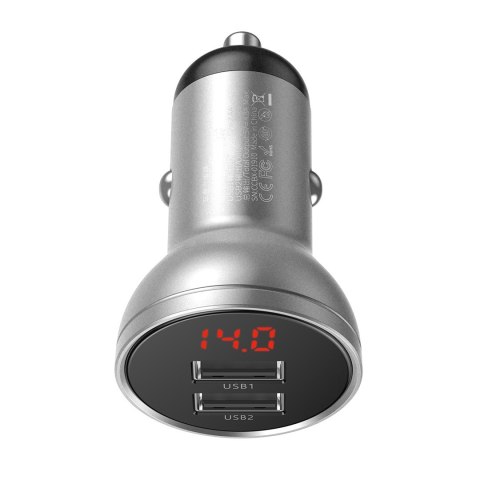 BASEUS ŁADOWARKA SAMOCHODOWA CCBX-0S Z WYŚWIETLACZEM, 2X USB, 4,8A, 24W SREBRNA Baseus BASEUS ŁADOWARKA SAMOCHODOWA CCBX-0S Z WYŚWIETLACZEM, 2X USB, 4,8A, 24W SREBRNA Baseus