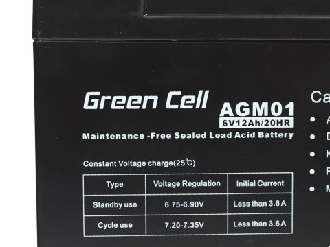 GREEN CELL AKUMULATOR ŻELOWY AGM01 6V 12AH Green Cell GREEN CELL AKUMULATOR ŻELOWY AGM01 6V 12AH Green Cell