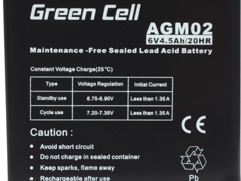 GREEN CELL AKUMULATOR ŻELOWY AGM02 6V 4,5AH Green Cell GREEN CELL AKUMULATOR ŻELOWY AGM02 6V 4,5AH Green Cell