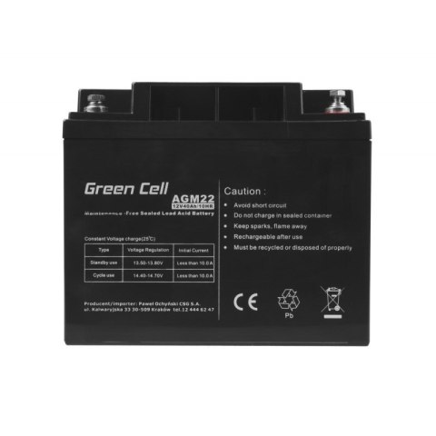 GREEN CELL AKUMULATOR ŻELOWY AGM22 12V 40AH Green Cell GREEN CELL AKUMULATOR ŻELOWY AGM22 12V 40AH Green Cell