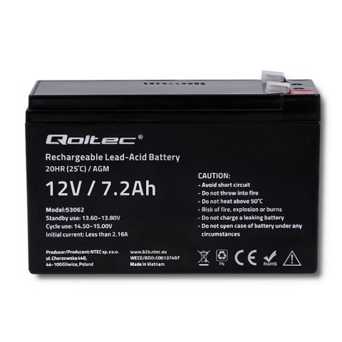 QOLTEC AKUMULATOR AGM 12V | 7.2AH | MAX 108A Qoltec QOLTEC AKUMULATOR AGM 12V | 7.2AH | MAX 108A Qoltec