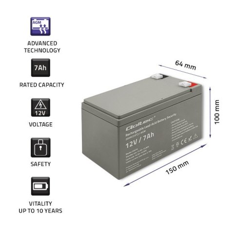 QOLTEC AKUMULATOR AGM 12V | 7AH | MAX. 105A | SECURITY Qoltec QOLTEC AKUMULATOR AGM 12V | 7AH | MAX. 105A | SECURITY Qoltec