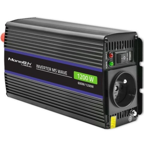 QOLTEC PRZETWORNICA NAPIĘCIA MONOLITH 1200 MS WAVE | 12V NA 230V | 600/1200W | USB Qoltec QOLTEC PRZETWORNICA NAPIĘCIA MONOLITH 1200 MS WAVE | 12V NA 230V | 600/1200W | USB Qoltec