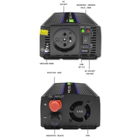 QOLTEC PRZETWORNICA NAPIĘCIA MONOLITH 1200 MS WAVE | 12V NA 230V | 600/1200W | USB Qoltec QOLTEC PRZETWORNICA NAPIĘCIA MONOLITH 1200 MS WAVE | 12V NA 230V | 600/1200W | USB Qoltec