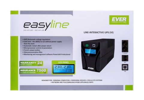 Zasilacz UPS EVER EASYLINE 650AVR USB (T/EASYTO-000K65/00) Ever Zasilacz UPS EVER EASYLINE 650AVR USB (T/EASYTO-000K65/00) Ever