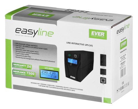 Zasilacz UPS EVER EASYLINE 850AVR USB (850VA) (T/EASYTO-000K85/00) Ever Zasilacz UPS EVER EASYLINE 850AVR USB (850VA) (T/EASYTO-000K85/00) Ever