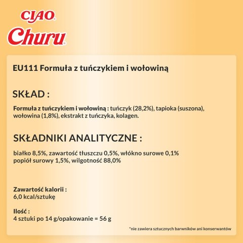 INABA Churu Kurczak z wołowiną - przysmak dla kota - 4x14 g INABA INABA Churu Kurczak z wołowiną - przysmak dla kota - 4x14 g INABA