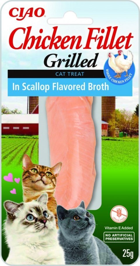 INABA Grilled Chicken Filet z kurczaka w bulionie o smaku przegrzebków - przysmak dla kota - 25 g INABA INABA Grilled Chicken Filet z kurczaka w bulionie o smaku przegrzebków - przysmak dla kota - 25 g INABA