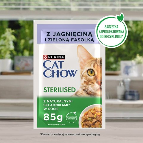 Purina Cat Chow Sterilised z jagnięciną i zieloną fasolką w sosie - mokra karma dla kota - 85 g PURINA NESTLE Purina Cat Chow Sterilised z jagnięciną i zieloną fasolką w sosie - mokra karma dla kota - 85 g PURINA NESTLE