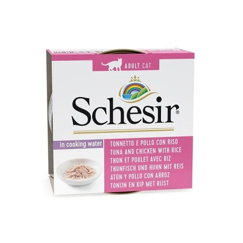 SCHESIR dla kotów Adult w Naturalnym Soku Tuńczyk z Kurczakiem i Ryżem 85g Schesir
