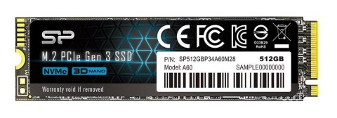 Dysk SSD Silicon Power A60 512GB M.2 PCIe NVMe Gen3x4 TLC 2200/1600 MB/s (SP512GBP34A60M28) Silicon Power Dysk SSD Silicon Power A60 512GB M.2 PCIe NVMe Gen3x4 TLC 2200/1600 MB/s (SP512GBP34A60M28) Silicon Power