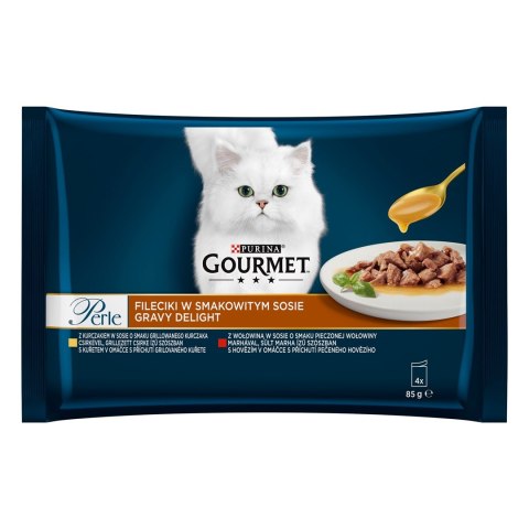 GOURMET Perle Gravy Delight Fileciki w smakowitym sosie - wołowina i kurczak - 4x85g PURINA NESTLE GOURMET Perle Gravy Delight Fileciki w smakowitym sosie - wołowina i kurczak - 4x85g PURINA NESTLE