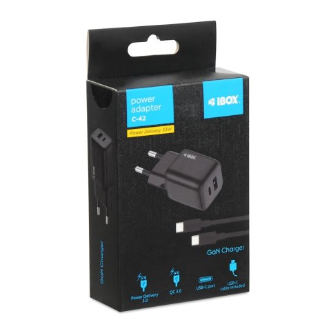 IBOX ŁADOWARKA UNIWERSALNA C-42 GAN PD33W USB A+C BLACK IBOX IBOX ŁADOWARKA UNIWERSALNA C-42 GAN PD33W USB A+C BLACK IBOX