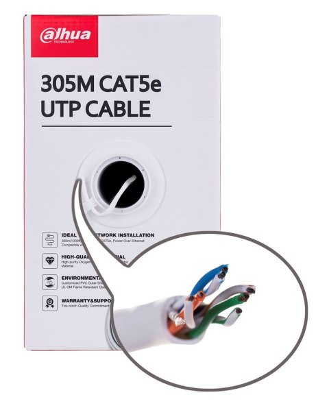 Kabel sieciowy DAHUA drut, 100% miedź PFM920I-5EUN (UTP; 305m; kat. 5e;) DAHUA Kabel sieciowy DAHUA drut, 100% miedź PFM920I-5EUN (UTP; 305m; kat. 5e;) DAHUA