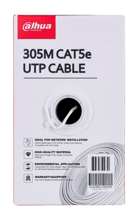Kabel sieciowy DAHUA drut, 100% miedź PFM920I-5EUN (UTP; 305m; kat. 5e;) DAHUA Kabel sieciowy DAHUA drut, 100% miedź PFM920I-5EUN (UTP; 305m; kat. 5e;) DAHUA