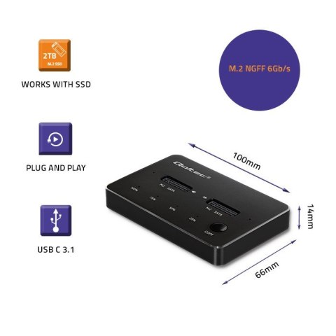 QOLTEC STACJA DOKUJĄCA DYSKÓW 2X SSD M.2 SATA | NGFF | USB TYP C Qoltec QOLTEC STACJA DOKUJĄCA DYSKÓW 2X SSD M.2 SATA | NGFF | USB TYP C Qoltec
