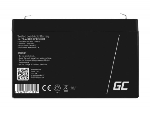 GREEN CELL AKUMULATOR ŻELOWY AGM12 6V 7AH Green Cell GREEN CELL AKUMULATOR ŻELOWY AGM12 6V 7AH Green Cell