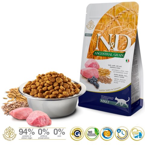FARMINA N&D Ancestral Grain Lamb & Blueberry Adult - sucha karma dla kota - 5kg Farmina FARMINA N&D Ancestral Grain Lamb & Blueberry Adult - sucha karma dla kota - 5kg Farmina
