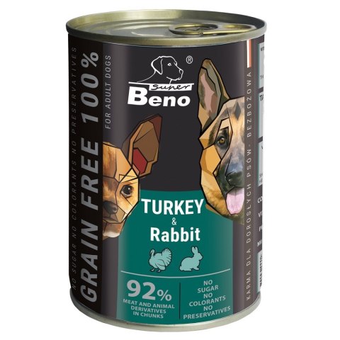 Super Beno bez zbóż kąski indyk,królik w sosie 415g CERTECH