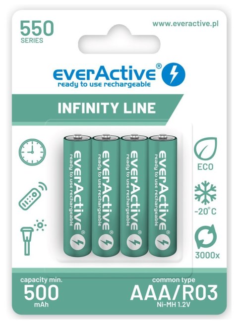 EVERACTIVE AKUMULATORKI R03/AAA NI-MH 550 MAH INFINITY LINE - BLISTER 4 SZTUKI EVHRL03-550 EverActive EVERACTIVE AKUMULATORKI R03/AAA NI-MH 550 MAH INFINITY LINE - BLISTER 4 SZTUKI EVHRL03-550 EverActive