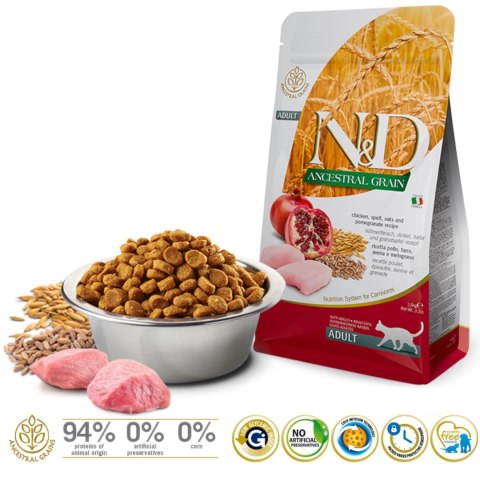 FARMINA N&D Ancestral Grain Chicken & Pomegranate Adult - sucha karma dla kota - 1,5kg Farmina FARMINA N&D Ancestral Grain Chicken & Pomegranate Adult - sucha karma dla kota - 1,5kg Farmina