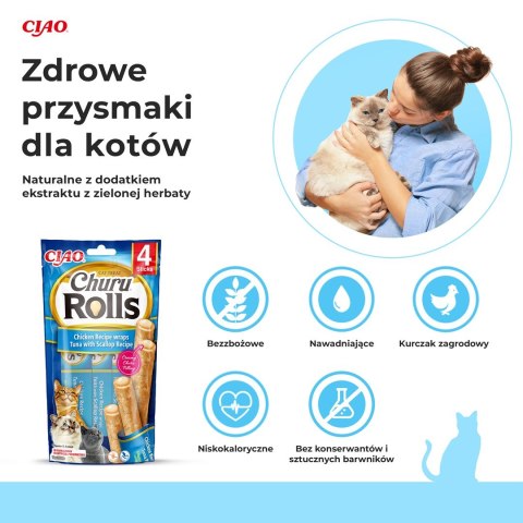 INABA Churu Rolls Tuńczyk z przegrzebkami - przysmak dla kota - 4x10 g INABA INABA Churu Rolls Tuńczyk z przegrzebkami - przysmak dla kota - 4x10 g INABA