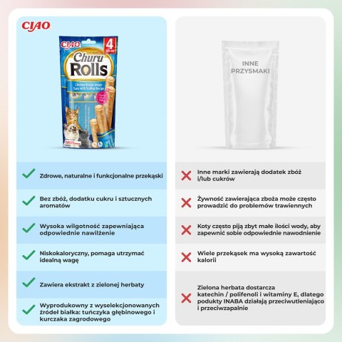 INABA Churu Rolls Tuńczyk z przegrzebkami - przysmak dla kota - 4x10 g INABA INABA Churu Rolls Tuńczyk z przegrzebkami - przysmak dla kota - 4x10 g INABA